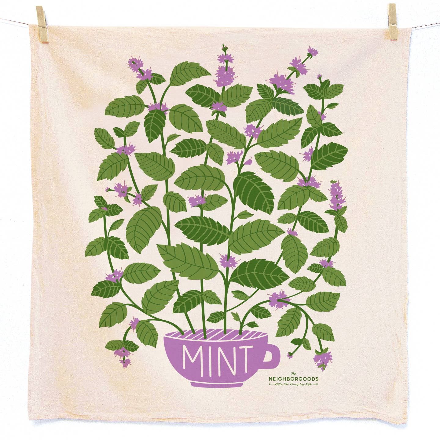 The Neighborgoods Flowers and Herbs Basket Tea Towel Set of 2 (Lilac and Mint)