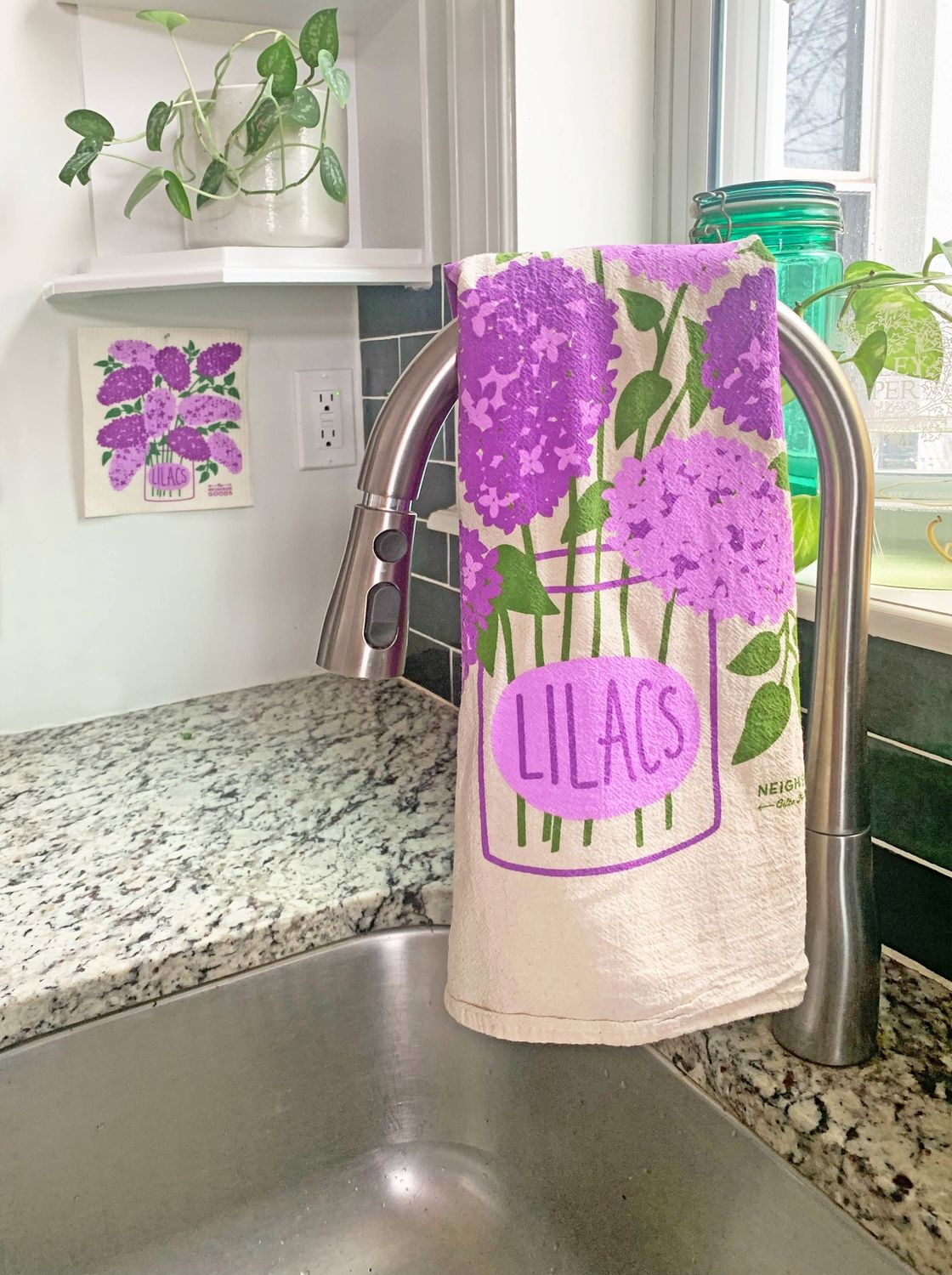 The Neighborgoods Flowers and Herbs Basket Tea Towel Set of 2 (Lilac and Mint)