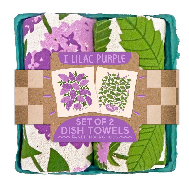 The Neighborgoods Flowers and Herbs Basket Tea Towel Set of 2 (Lilac and Mint)