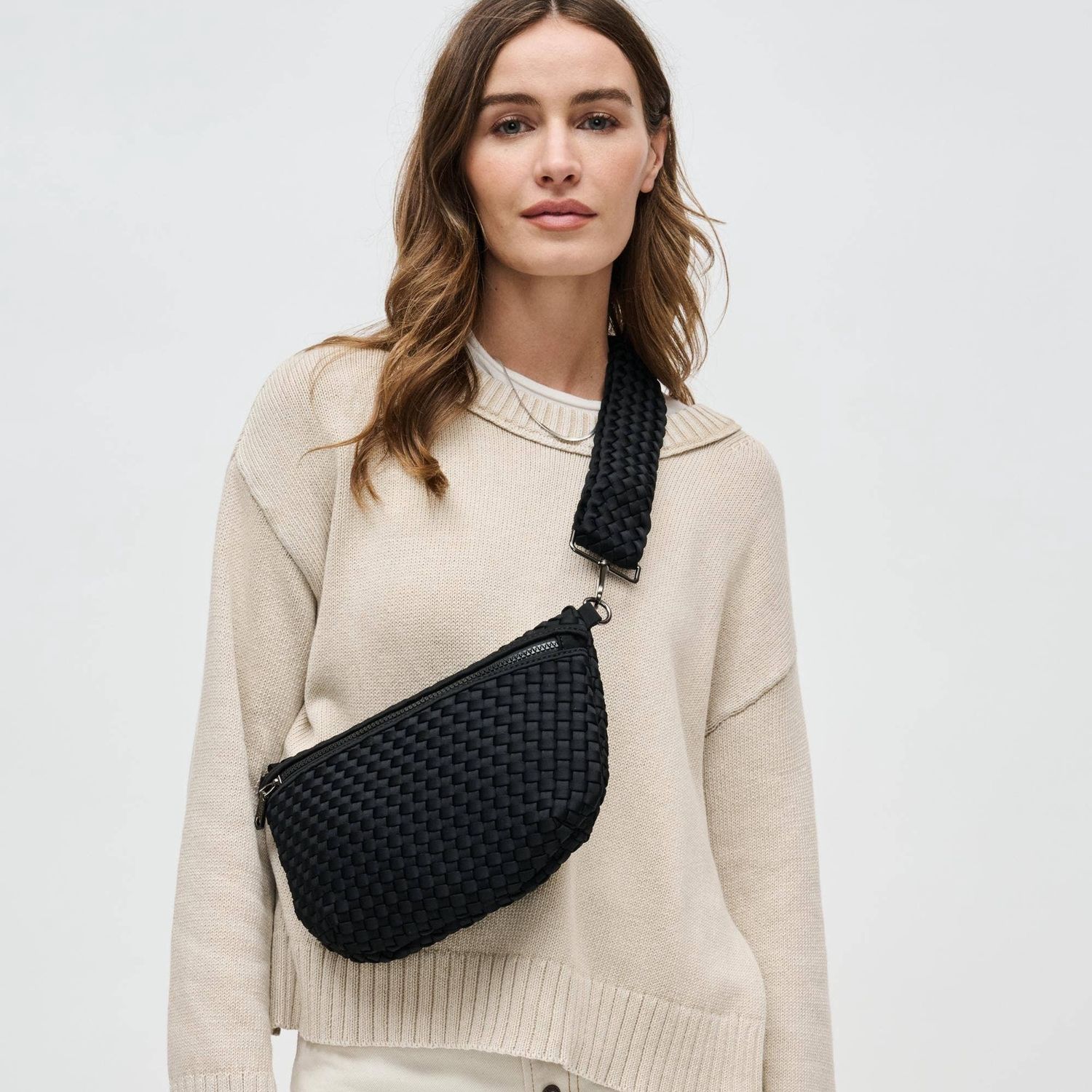 Sol and Selene Ethereal Woven Neoprene Crossbody, Color: Black