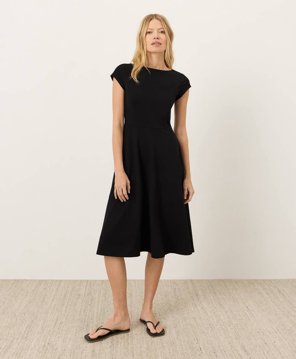 Pact Women's Fit &amp; Flare Ballet Neck Dress, Color: Black, Size: XS