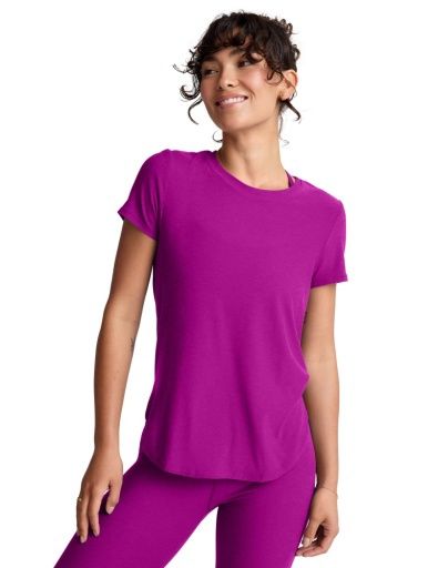 Beyond Yoga Featherweight On the Down Low Tee, Colour: berry bliss heather, Size: XS