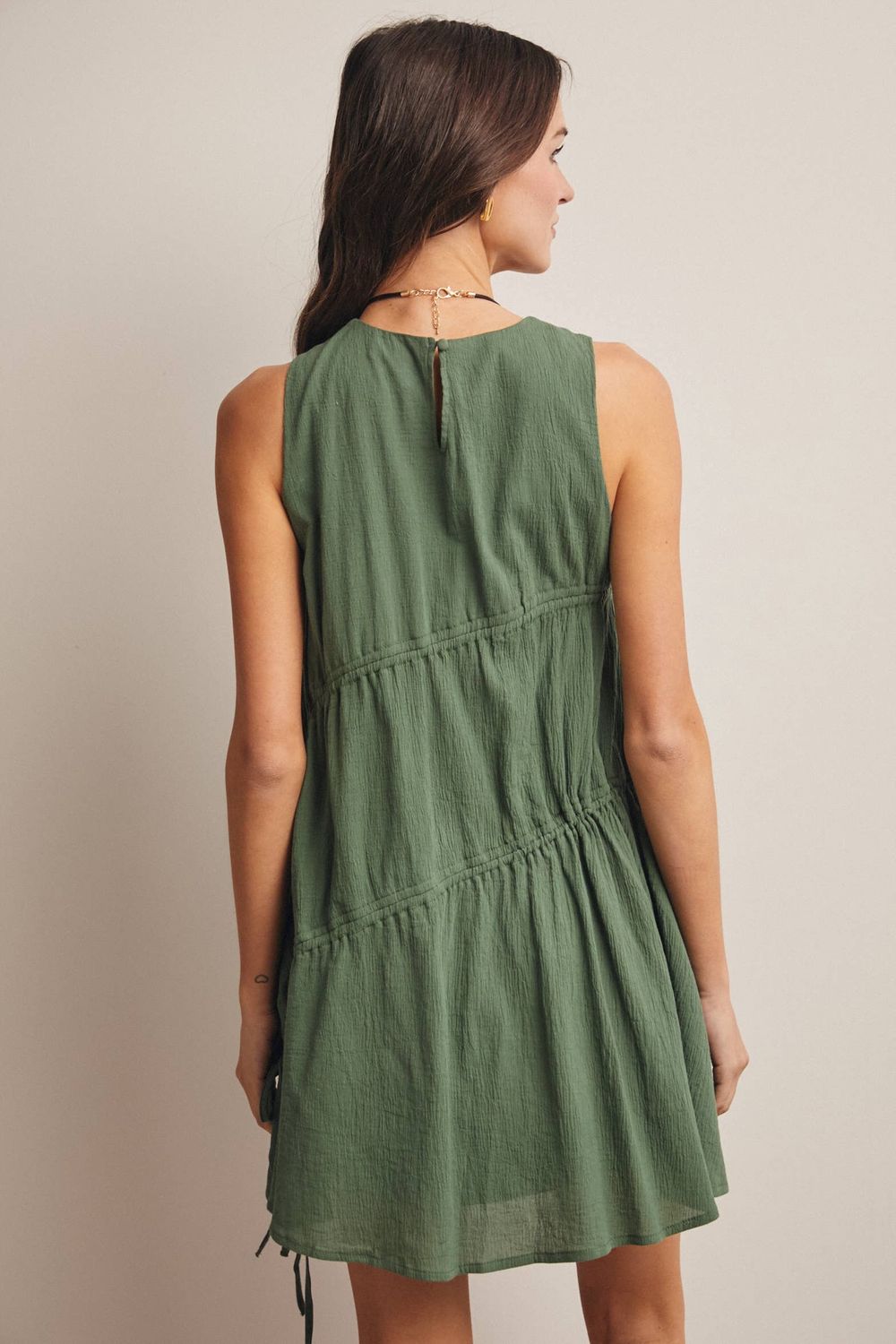 Ruched Tie Detail Lined Mini Dress