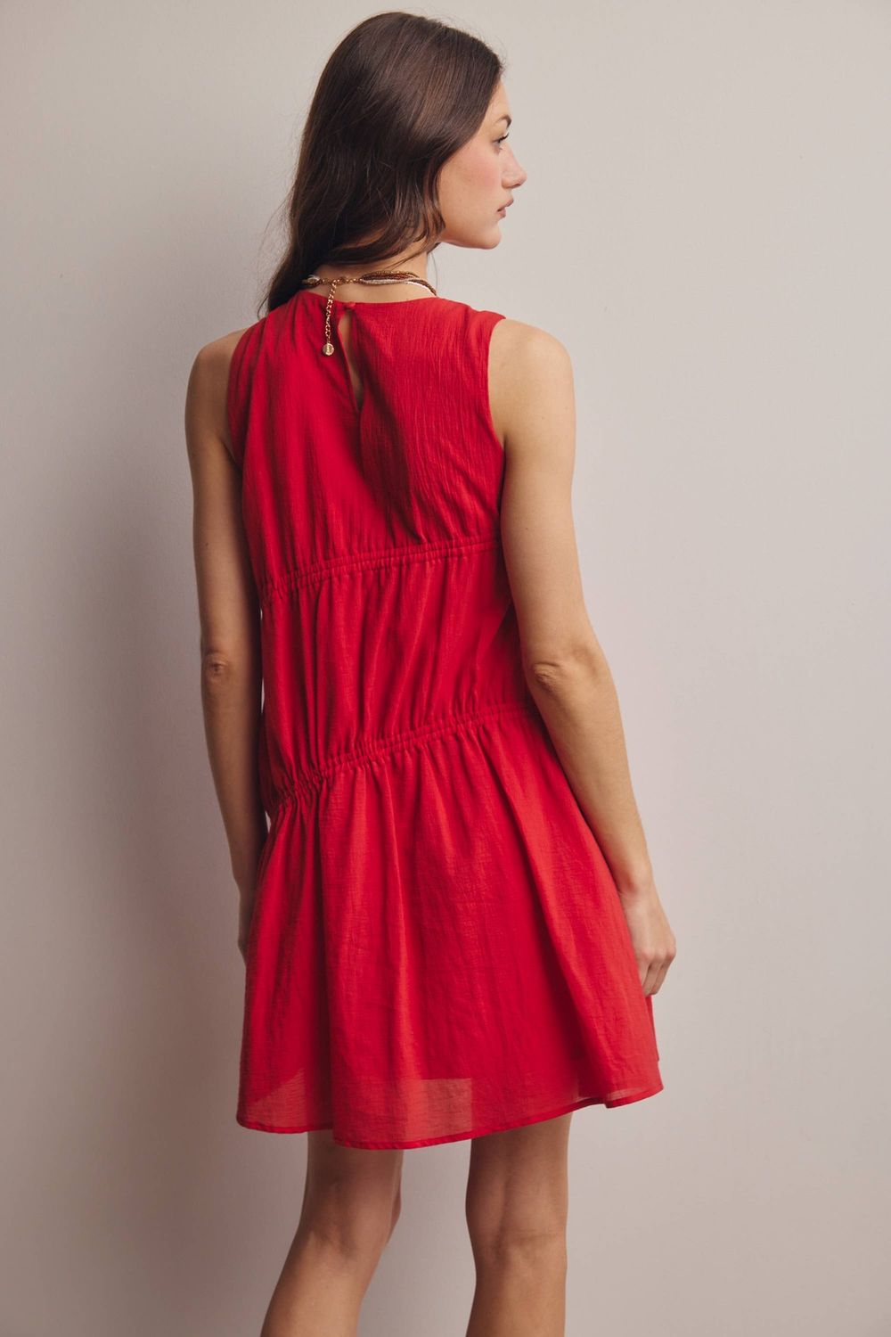Ruched Tie Detail Lined Mini Dress