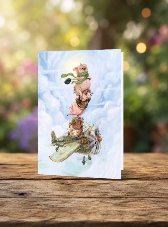 Mark Ludy Art Books &amp; Games When Pigs Fly Greeting Card
