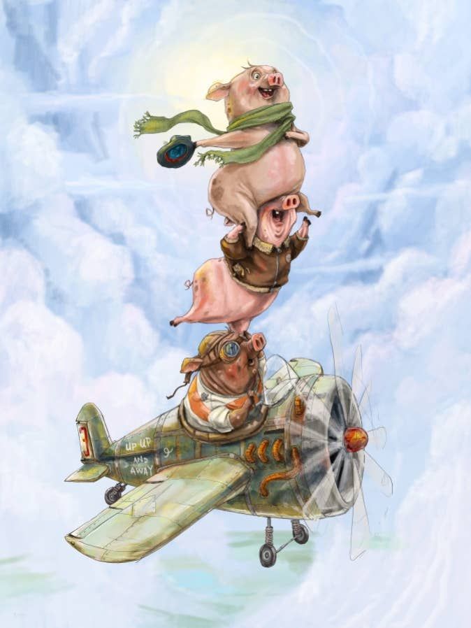 Mark Ludy Art Books &amp; Games When Pigs Fly Greeting Card