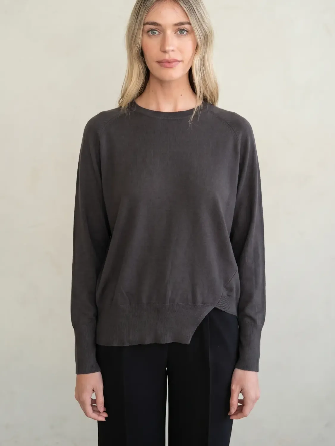 Elle Grey Long Sleeve Knit Top