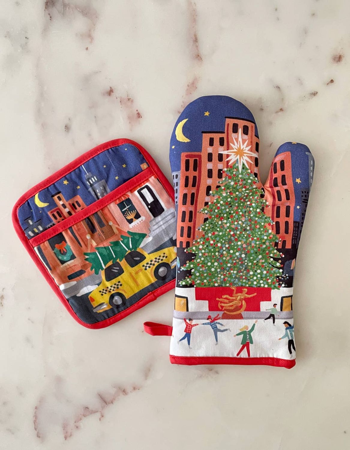 Holiday Cotton Oven Mitt + Potholder Set | Rockefeller Tree