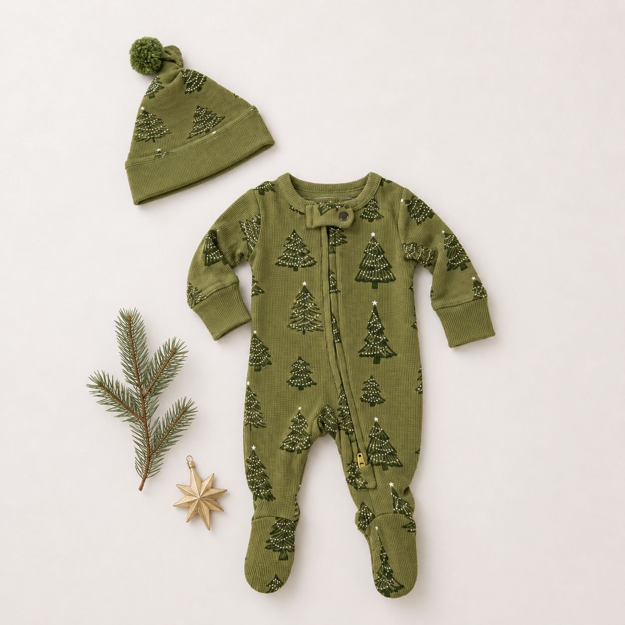 L'ovedbaby Holiday Thermal 2-Way Zipper Footie &amp; Cap Set