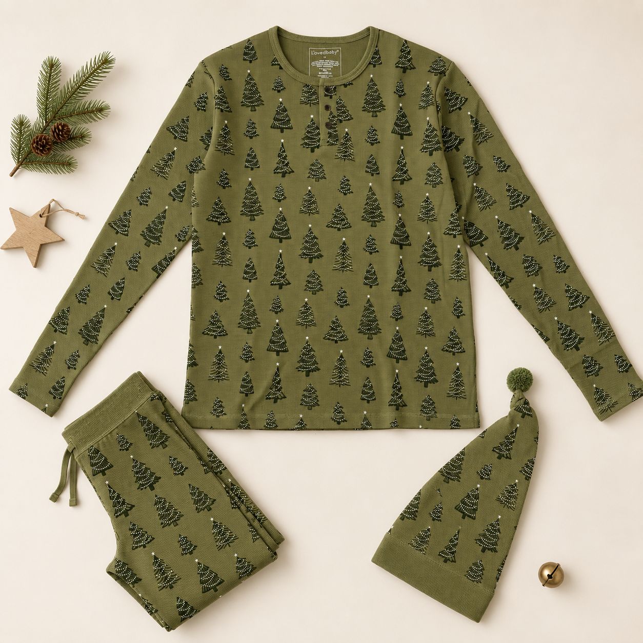 L'ovedbaby Men's Holiday Thermal PJ &amp; Cap Set