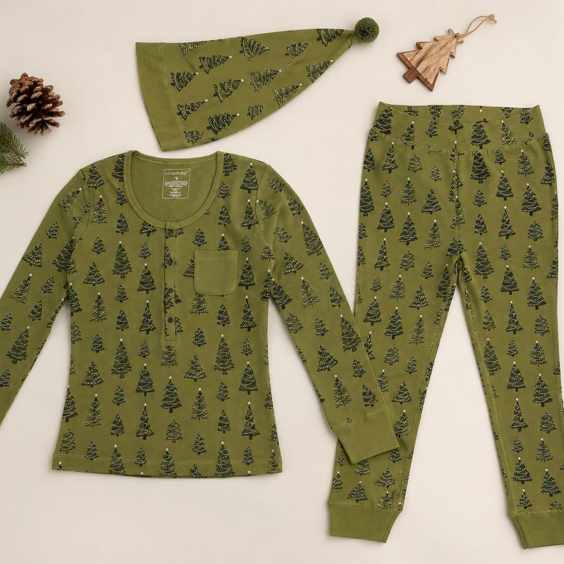 L'ovedbaby Women's Holiday Thermal PJ &amp; Cap Set