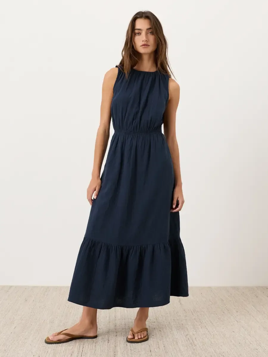 PACT Coastal Double Gauze Tiered Midi Dress