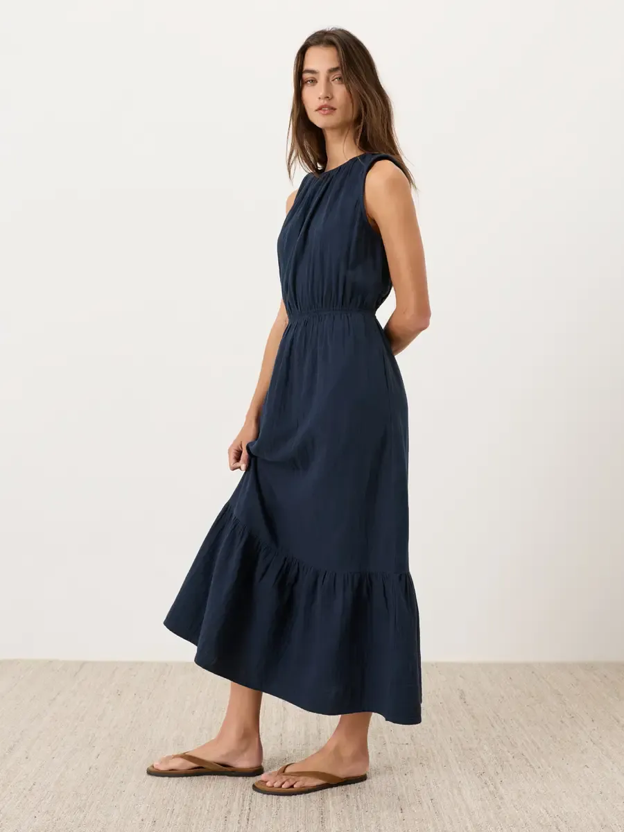 PACT Coastal Double Gauze Tiered Midi Dress