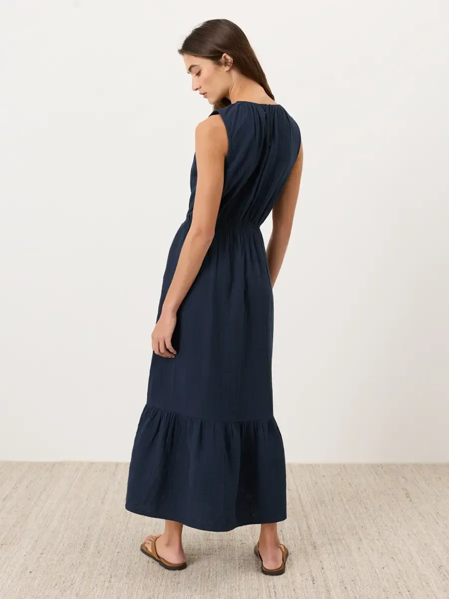PACT Coastal Double Gauze Tiered Midi Dress