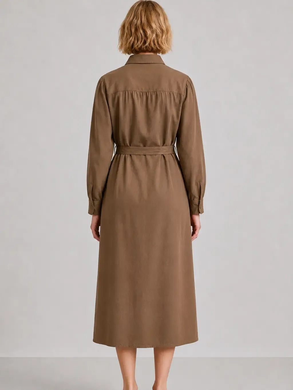 Elle Grey Button-Front Belted Shirt Dress