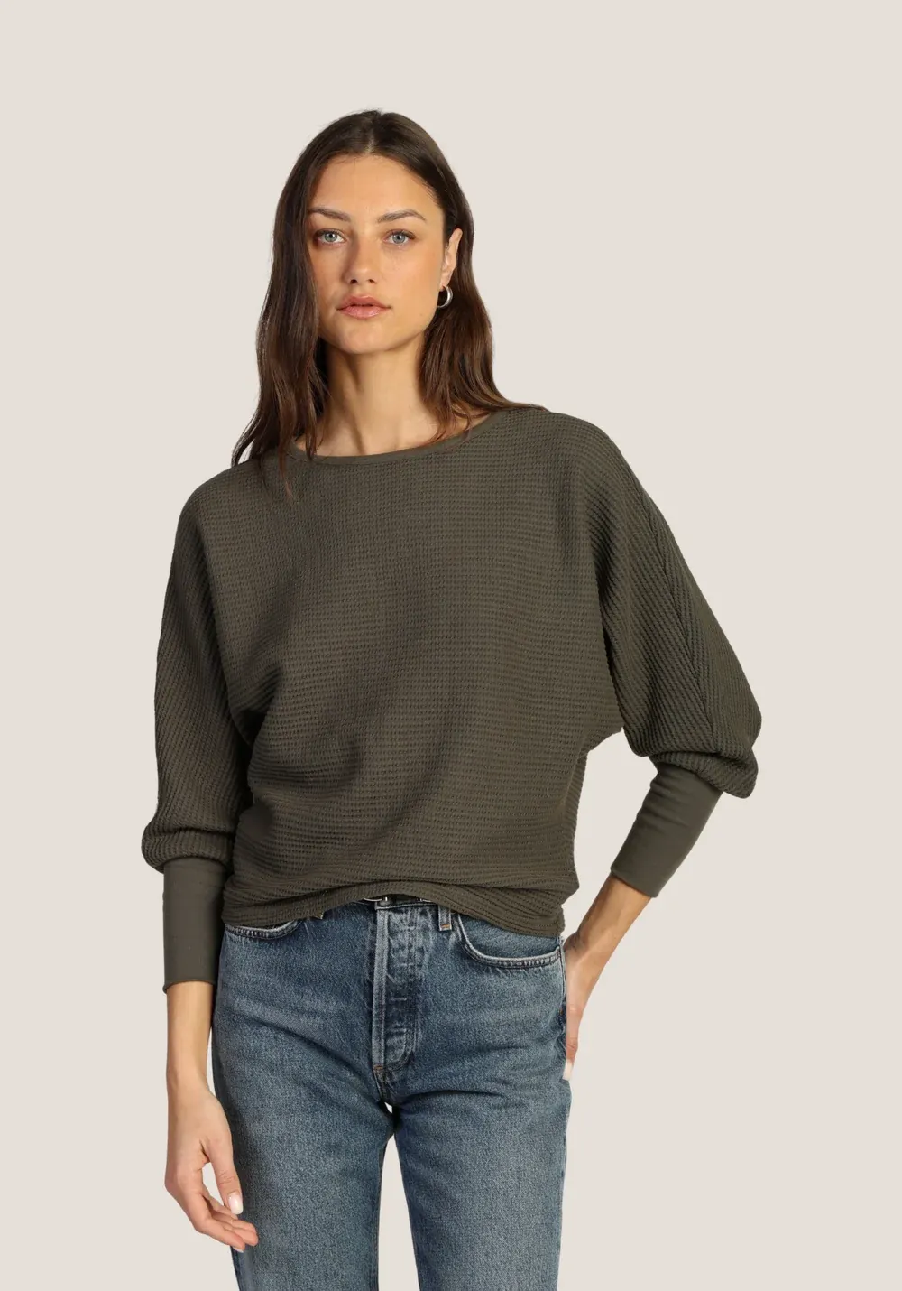 Dylan Andie Waffle Top, Colour: Olive/Black, Size: XS