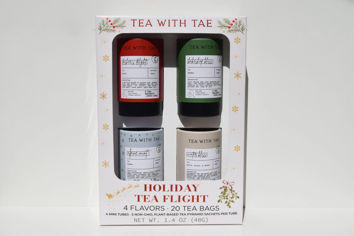Tea with Tae Holiday Tea Flight Gift Box (4 Mini Tea Tubes)
