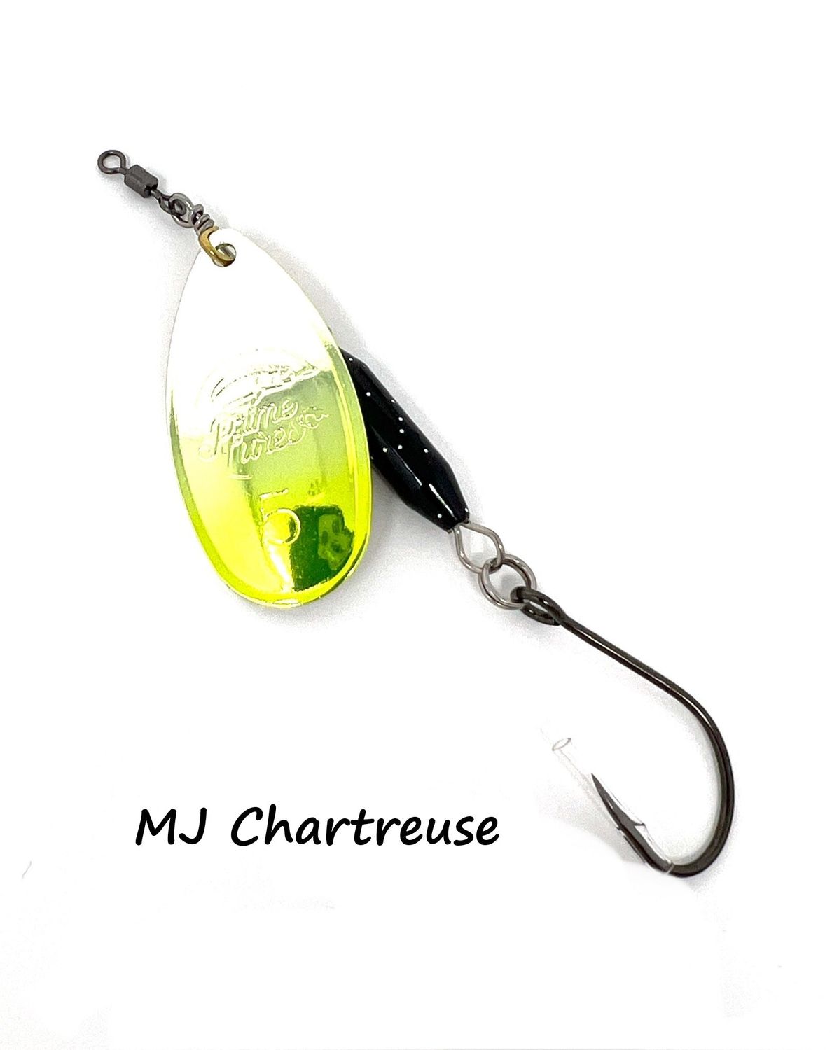 (213) PRIME CLEAN UP CREW WEIGHTED SPINNER #4 METALLIC CHARTREUSE/BLACK