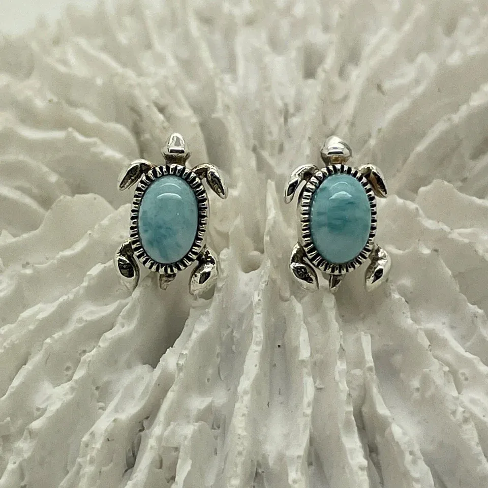 Larimar Sea Turtle Stud Earrings