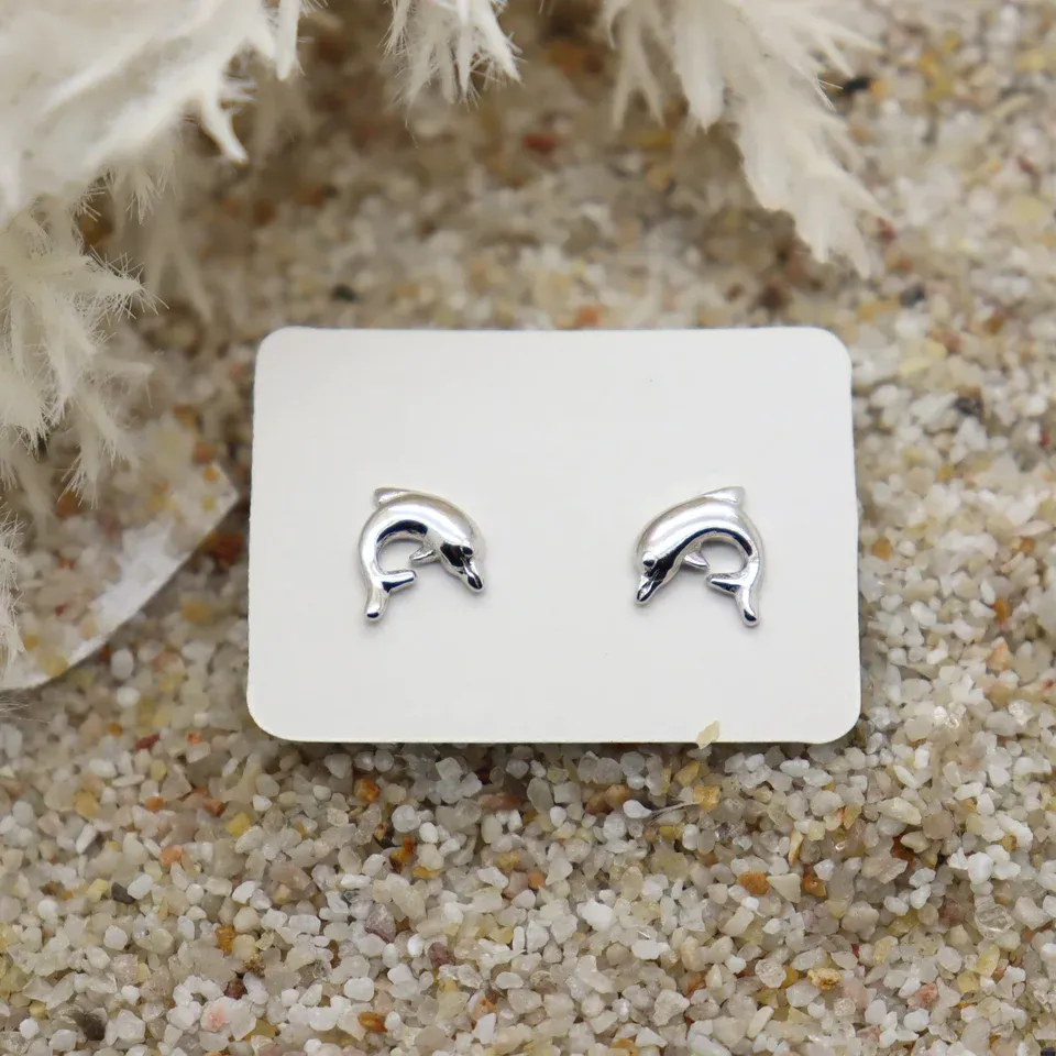 Dolphin Stud Earrings, Color: Silver