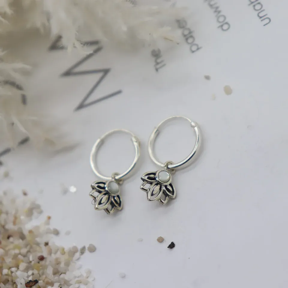 Amaya Mother of Pearl Huggie Earrings, Color: Silver