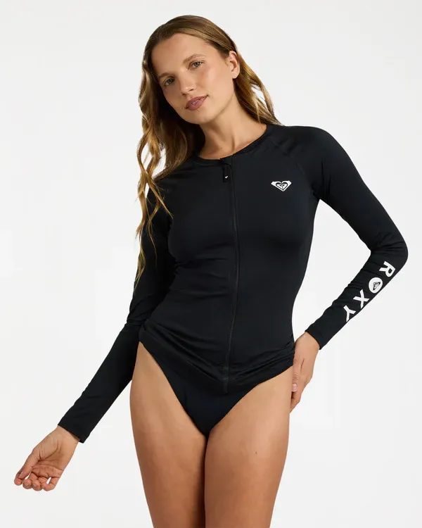 Womens New Essentials Long Sleeve Zip Up UPF 50 Rash Vest