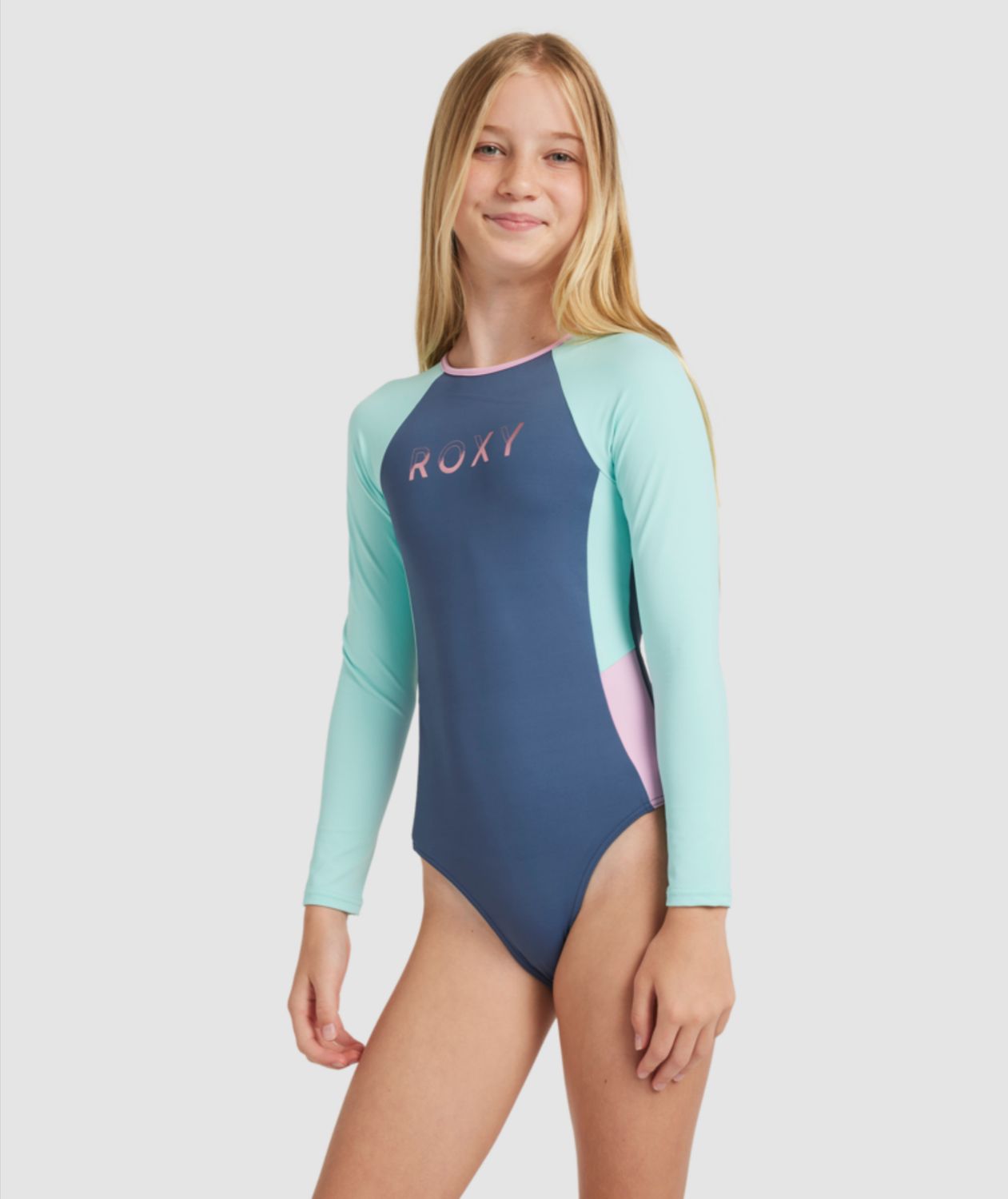 Girls 8-16 Long Sleeve Colorblock Onesie Rash Vest