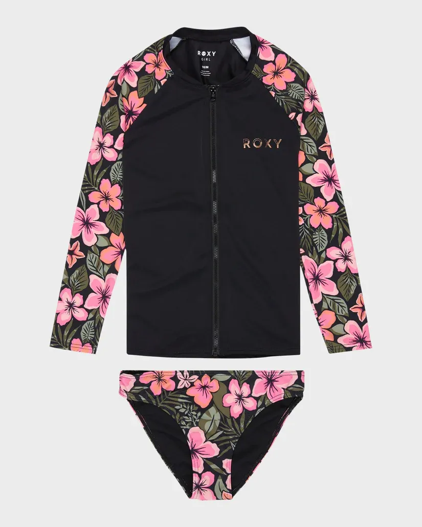 Girls 8-16 Active Floral Long Sleeve Onesie Rash Vest
