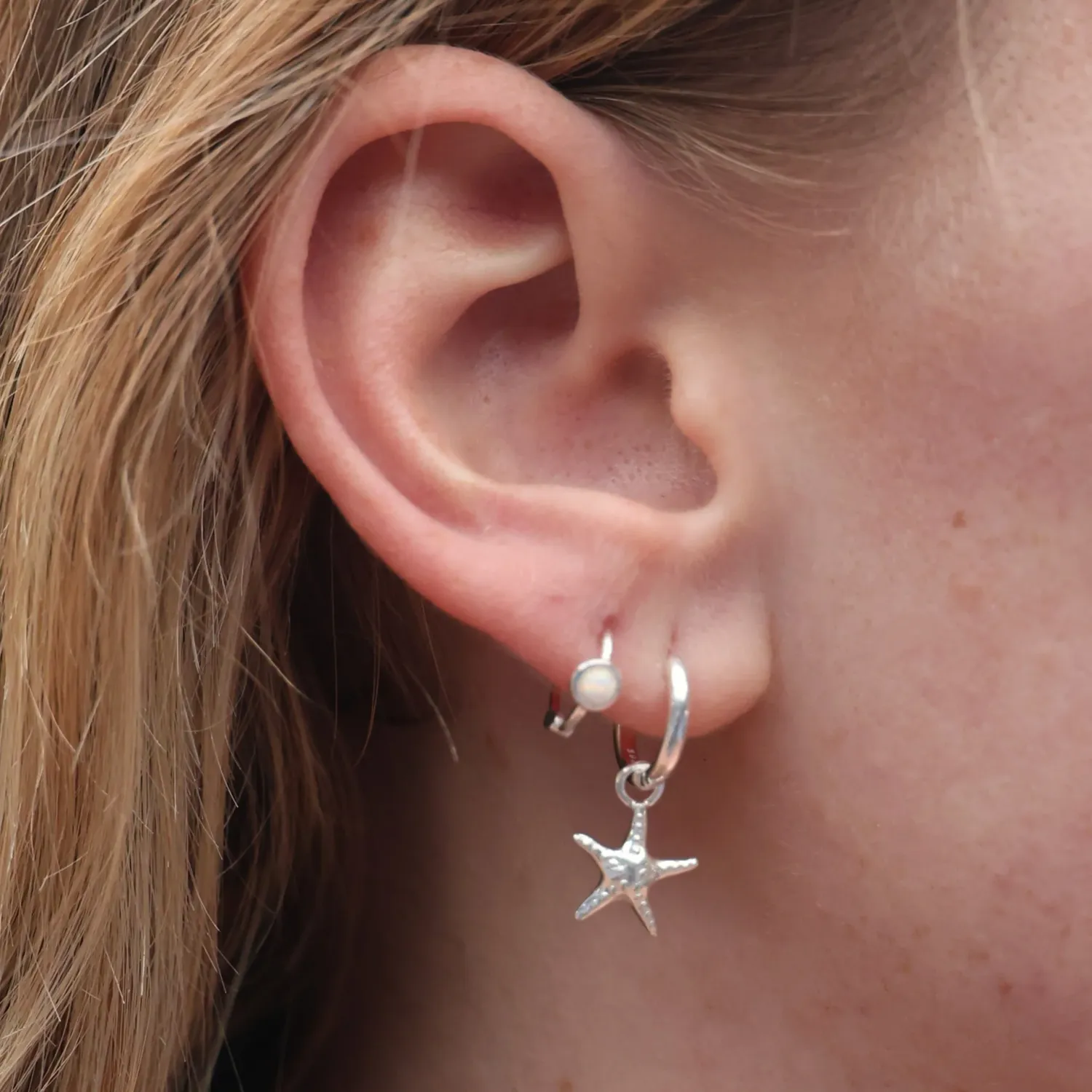 Starfish Huggies, Color: Silver