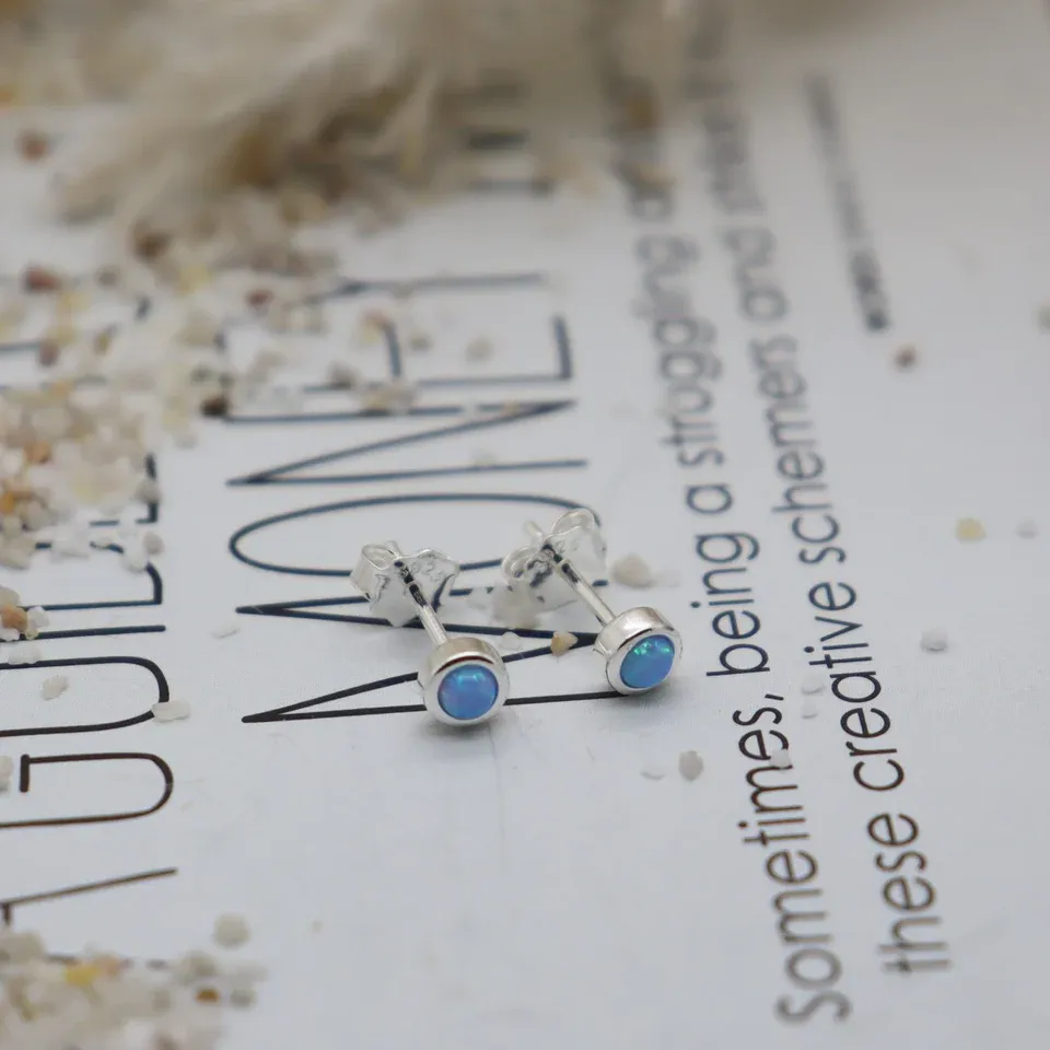 Opal Blue Studs, Color: Silver