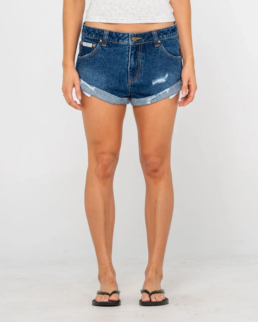 Pheonix Low Rise Mini Denim Short, Color: Blasted Deep Sea Blue, Size: 06