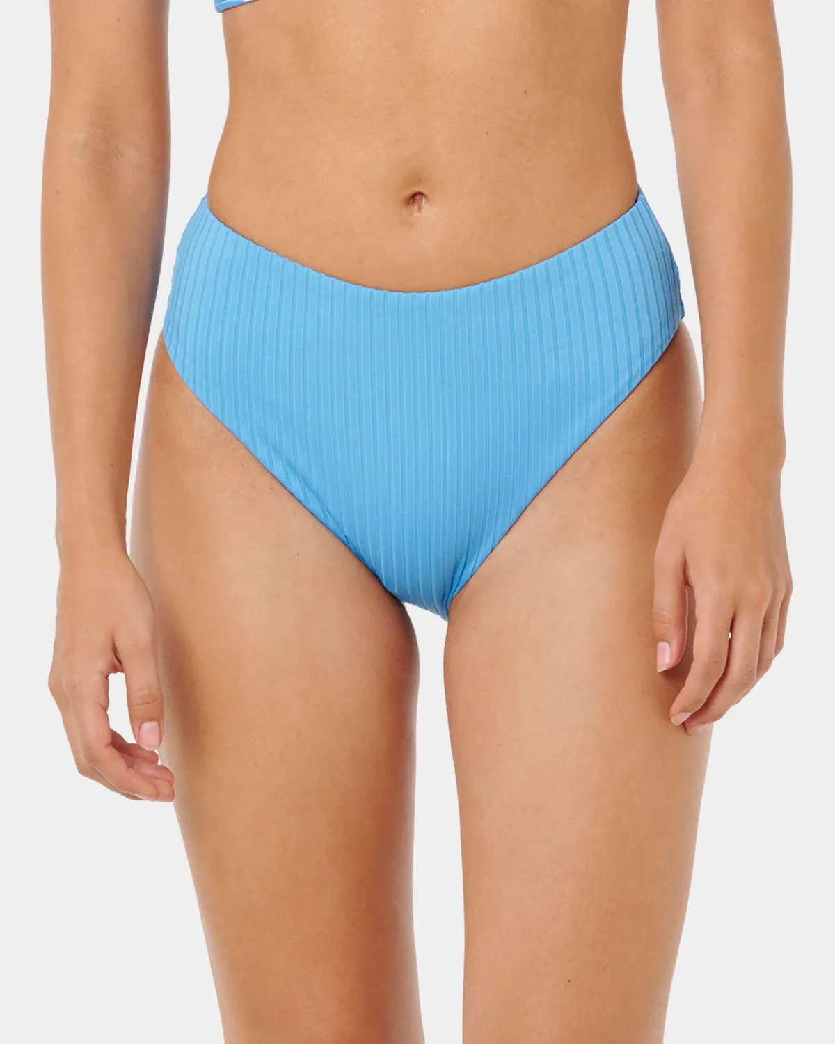 Premium Surf Retro High Good Coverage Bikini Bottom, Color: Azure Blue, Size: XS