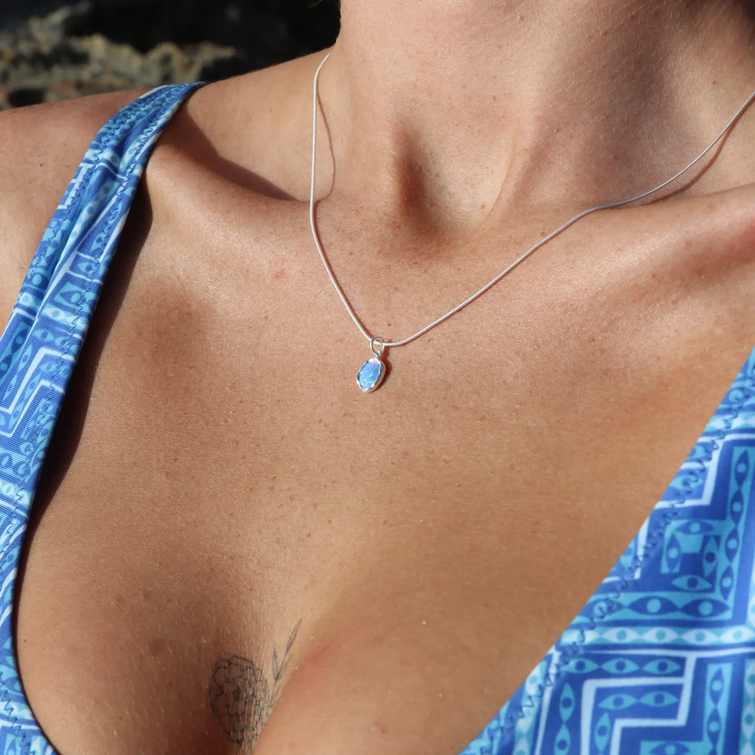 Ariel Blue Opal Necklace, Color: Silver