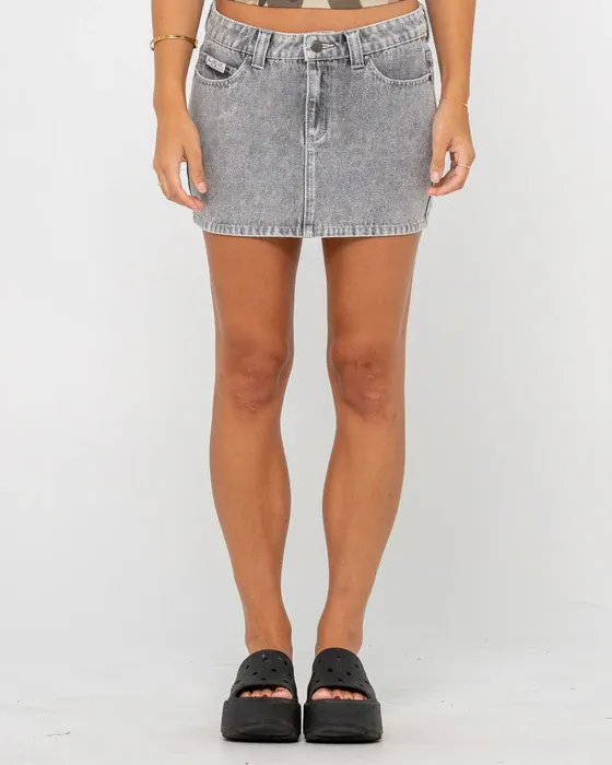Mavericks Low Rise Mini Denim Skirt, Color: London Summer, Size: 06