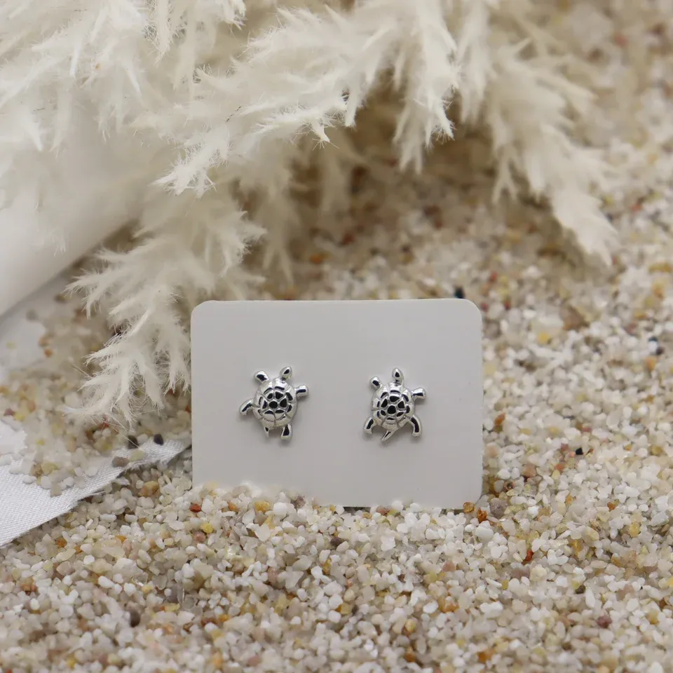 Sea Turtle Stud Earrings, Color: Silver