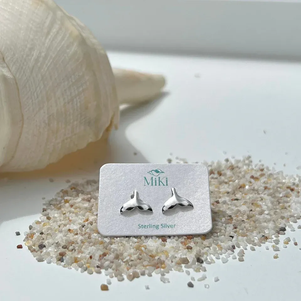 Whale Tail Studs, Color: Silver