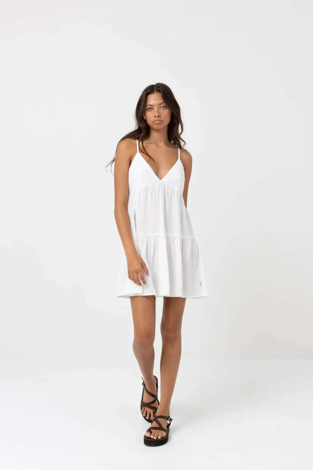 Classic Tiered Mini Dress, Color: White, Size: 6
