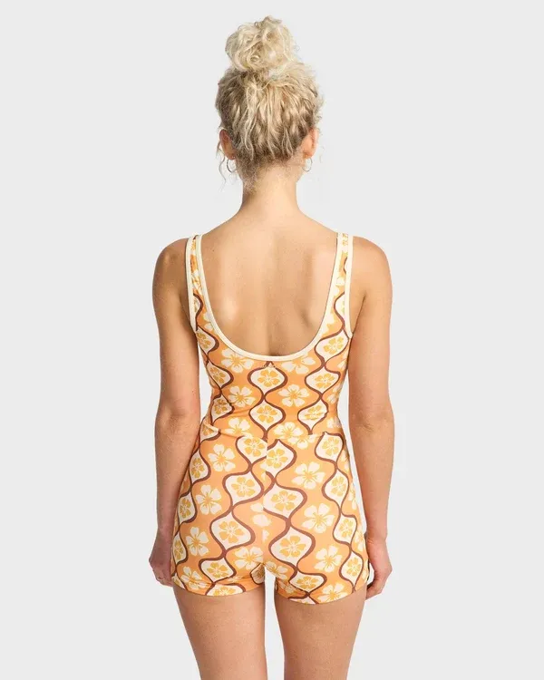 Womens Sol Groove Retro Surf Bodysuit One Piece Swimsuit
