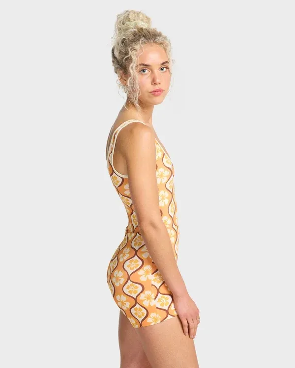 Womens Sol Groove Retro Surf Bodysuit One Piece Swimsuit