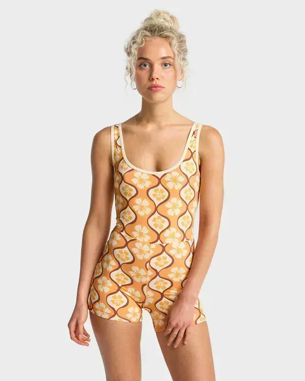 Womens Sol Groove Retro Surf Bodysuit One Piece Swimsuit
