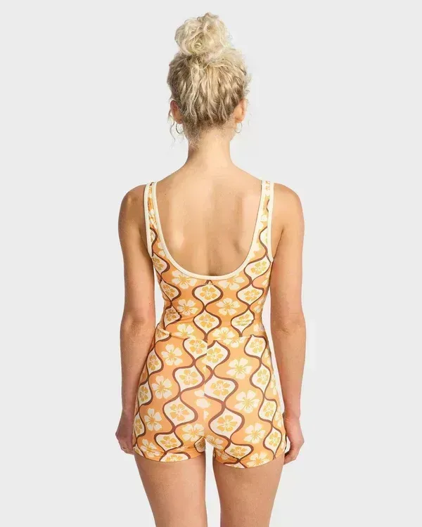 Womens Sol Groove Retro Surf Bodysuit One Piece Swimsuit