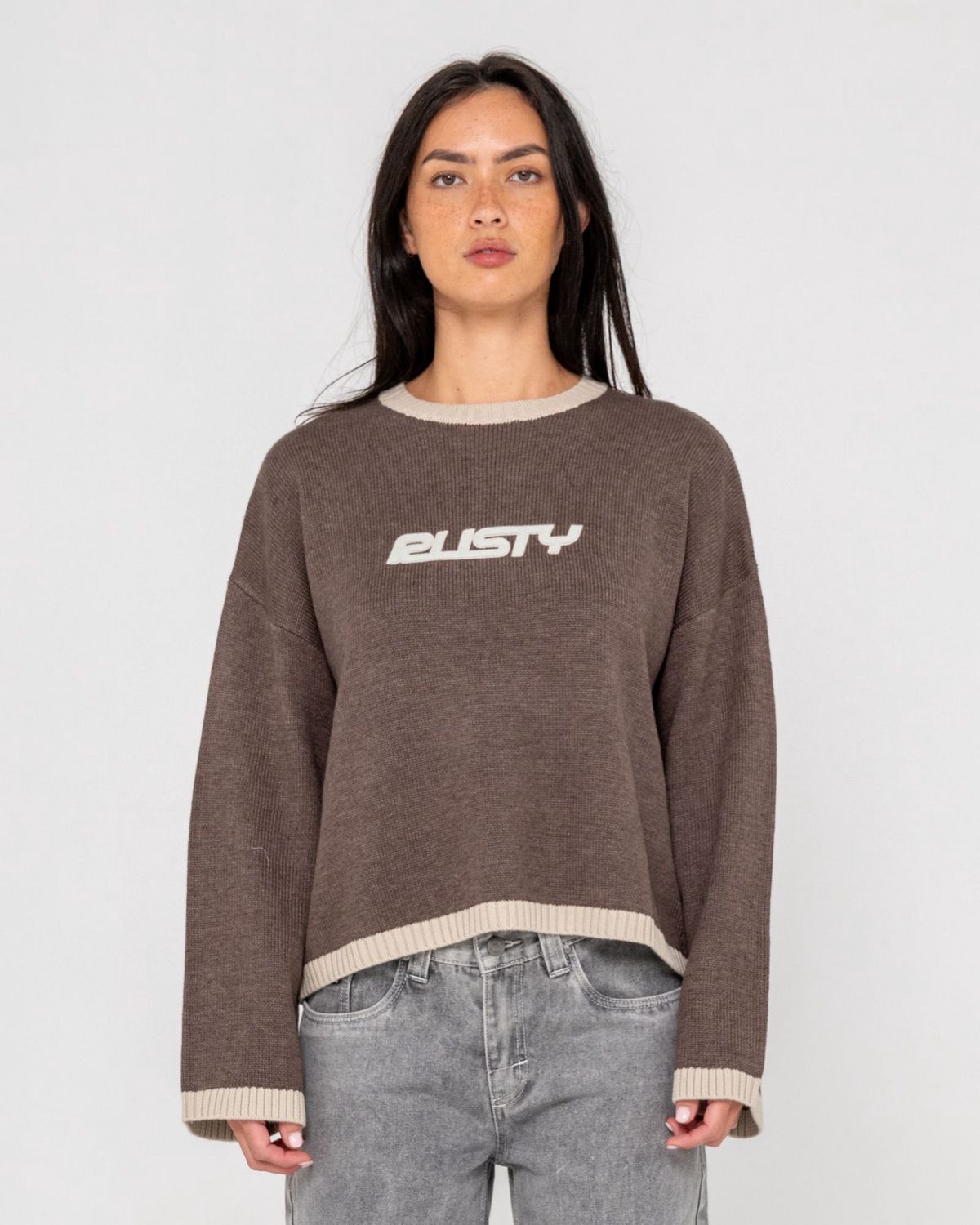 Rider Relaxed Crew Neck Knit, Color: Pinecone, Size: S