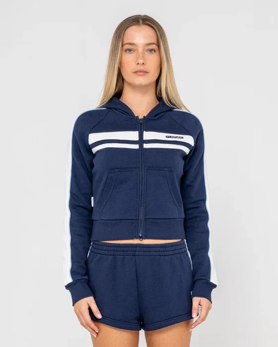 Retro Lines Zip Through Fleece Hoodie