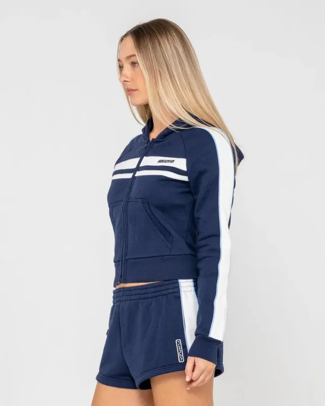 Retro Lines Zip Through Fleece Hoodie