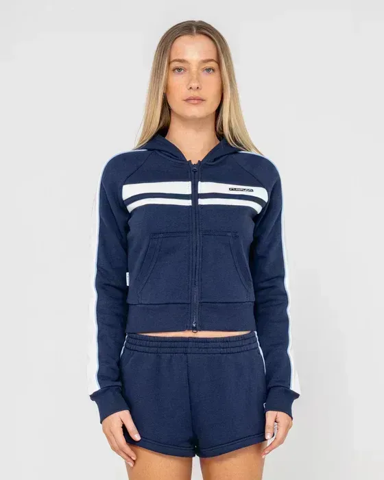 Retro Lines Zip Through Fleece Hoodie