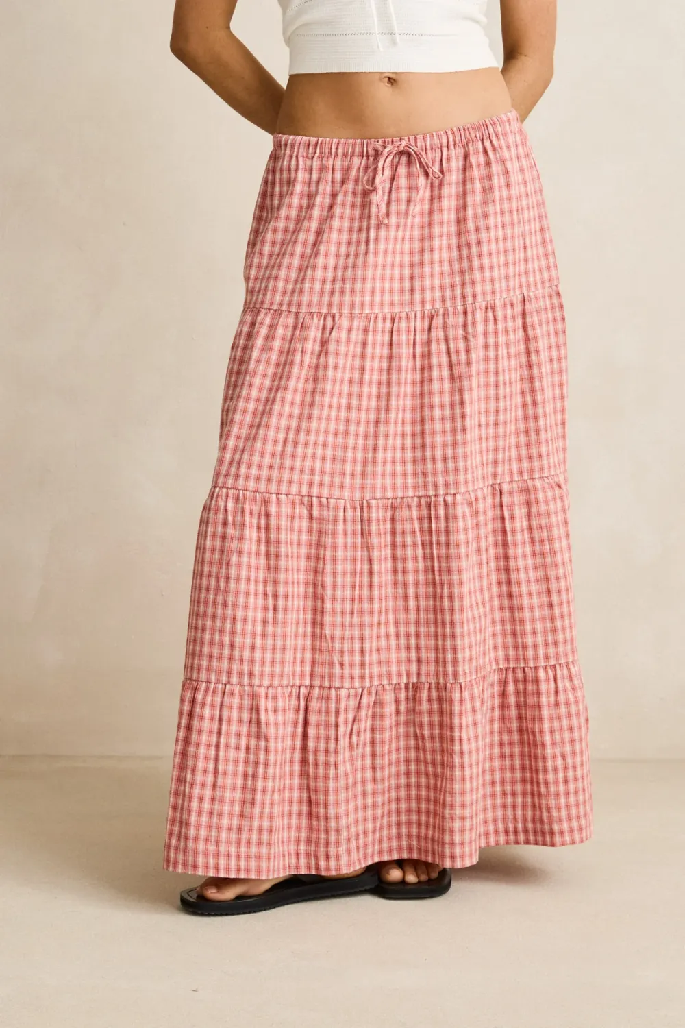 Kirra Check Tiered Maxi Skirt