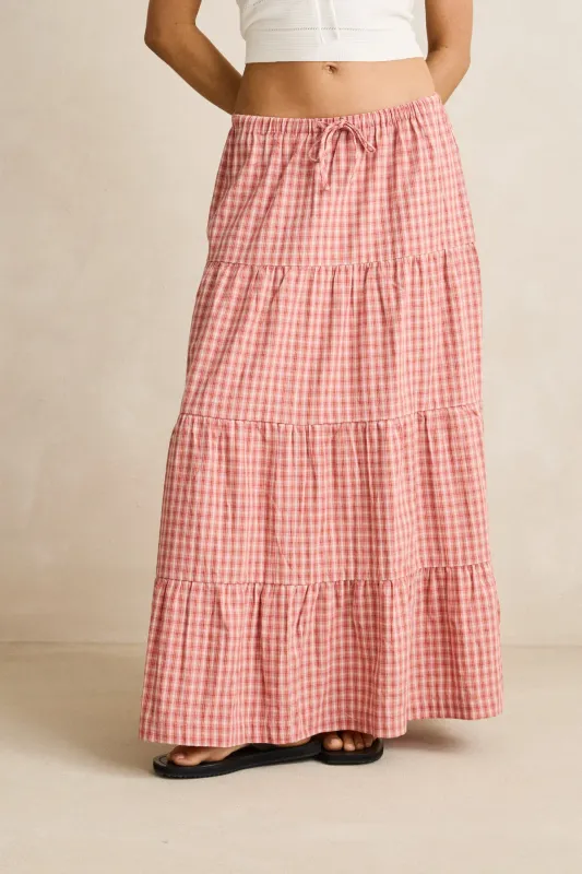 Kirra Check Tiered Maxi Skirt