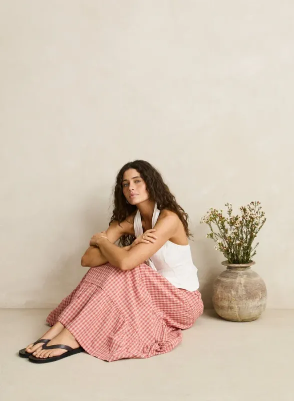Kirra Check Tiered Maxi Skirt