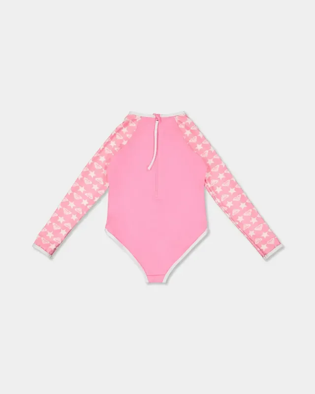 Girls 2-7 Super Star Long Sleeve One Piece Swimsuit