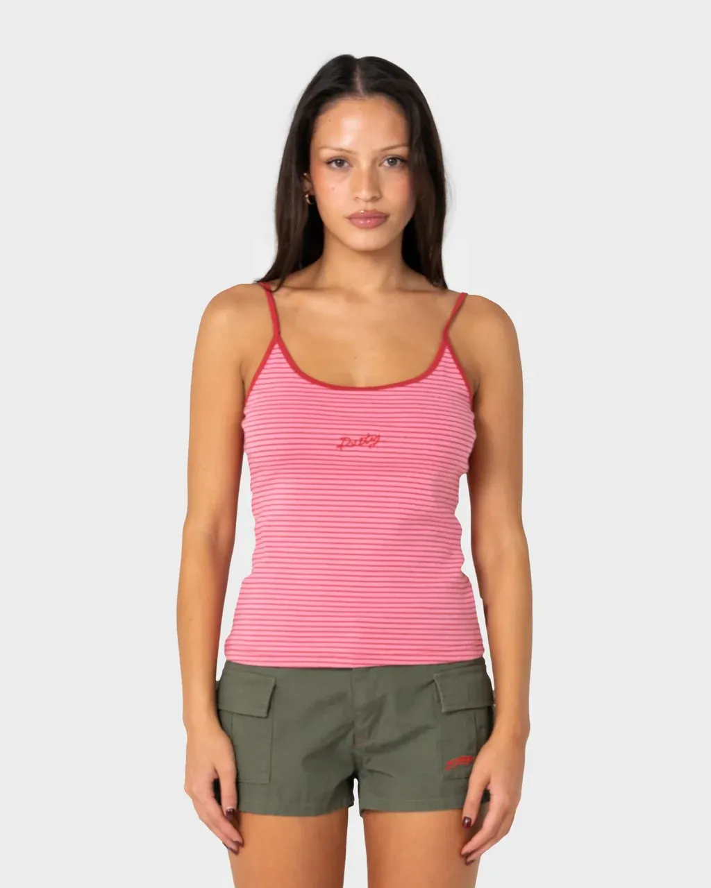 CANDY CAMI SINGLET, Colour: PINK/RED STRIPE, Size: 06